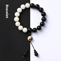 White Corypha Umbraculifera Blackwood and Bodhi seed bracelet with eight-diagram yuan beads.