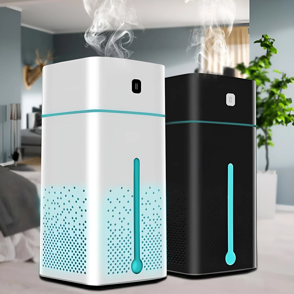 Black or white desktop humidifier with USB power and 1000ml water capacity for home office use