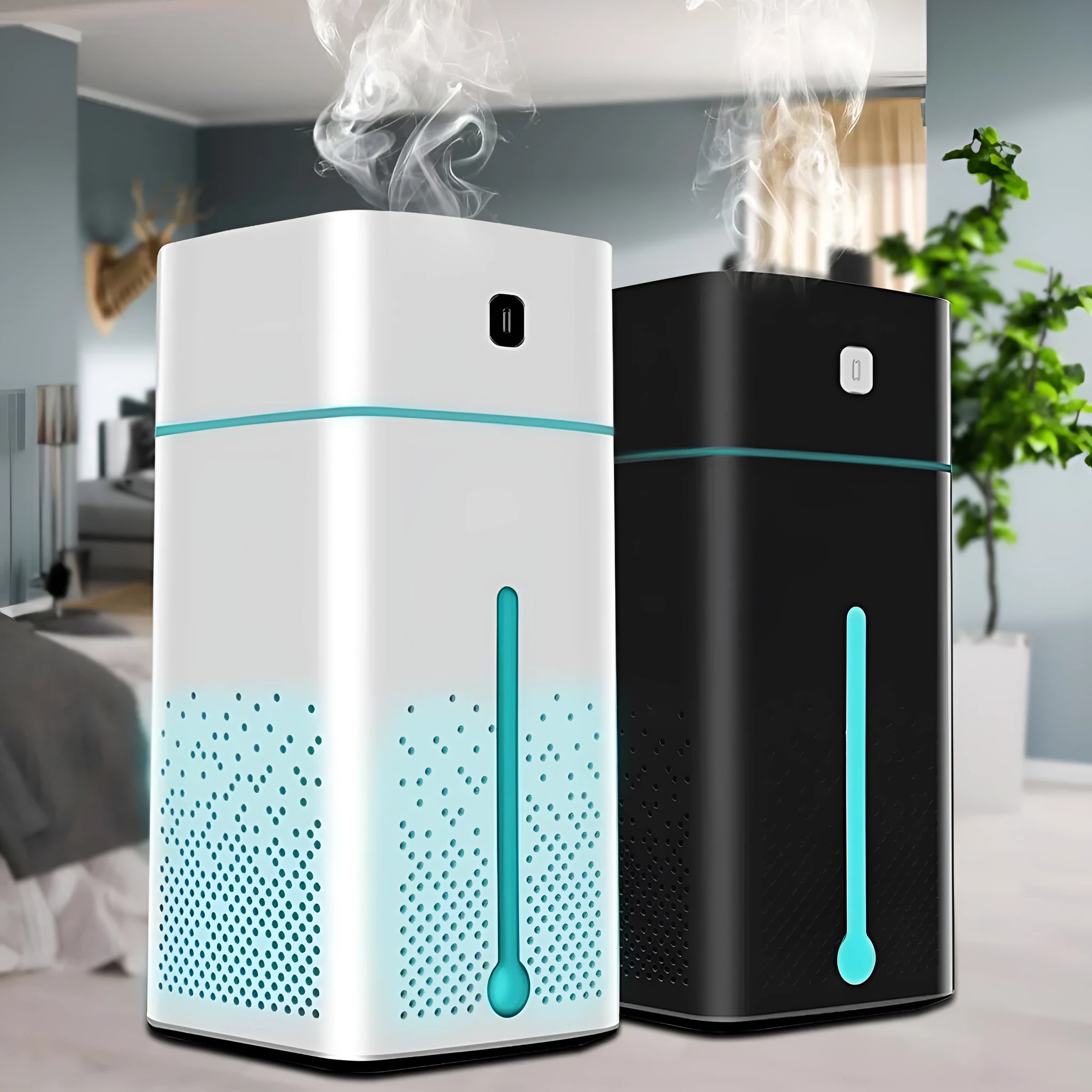 Black or white desktop humidifier with USB power and 1000ml water capacity for home office use