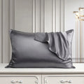Single mulberry silk pillowcase in palace luxury style, shown in a selection of available colours.