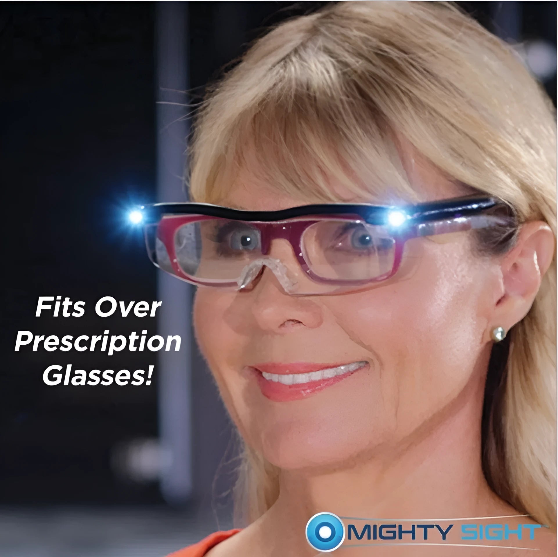 Transparent black USB LED reading glasses with integrated lighting, ABS frame, folded position