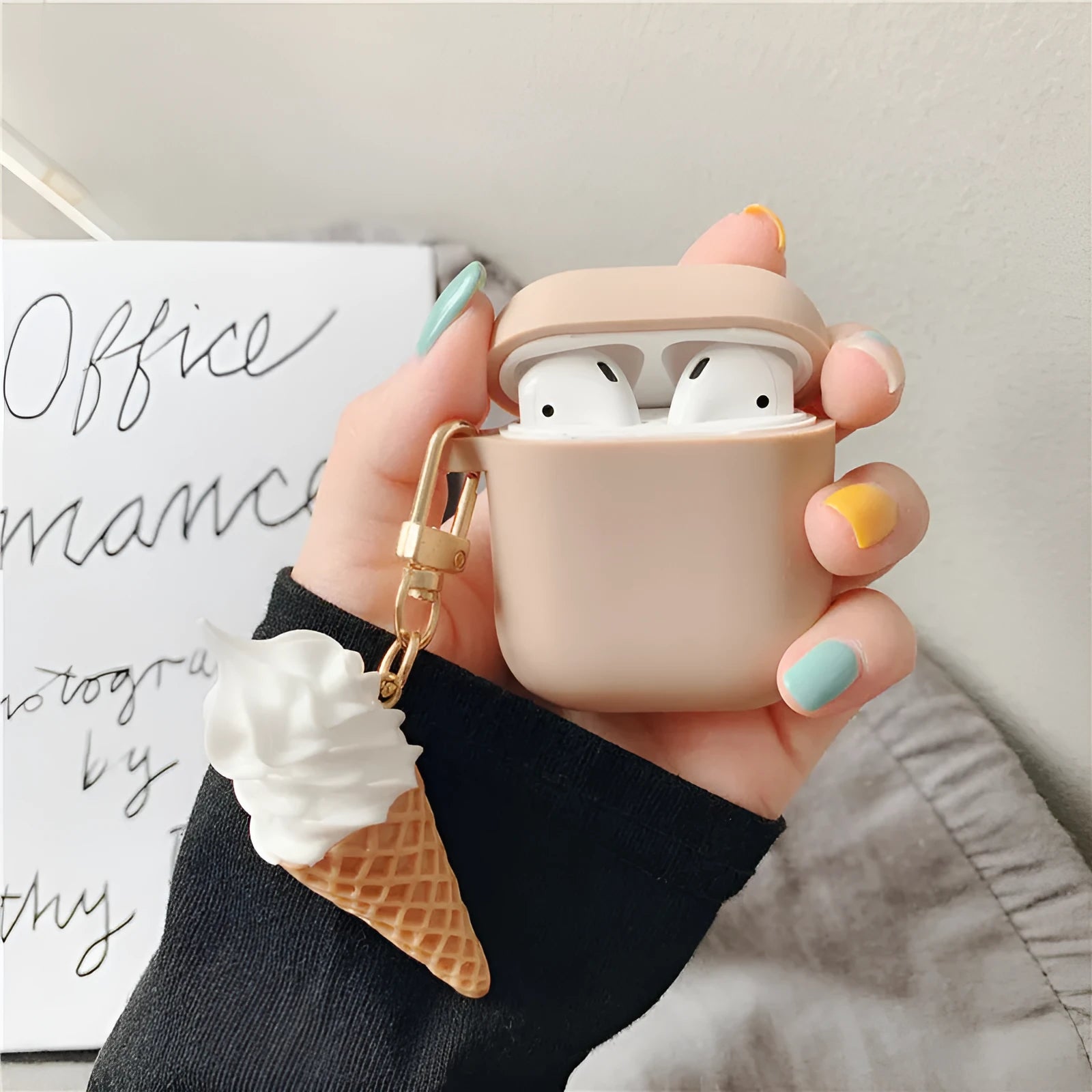 Cylinder ice cream design AirPods 2 silicone case with transparent finish showing device colour