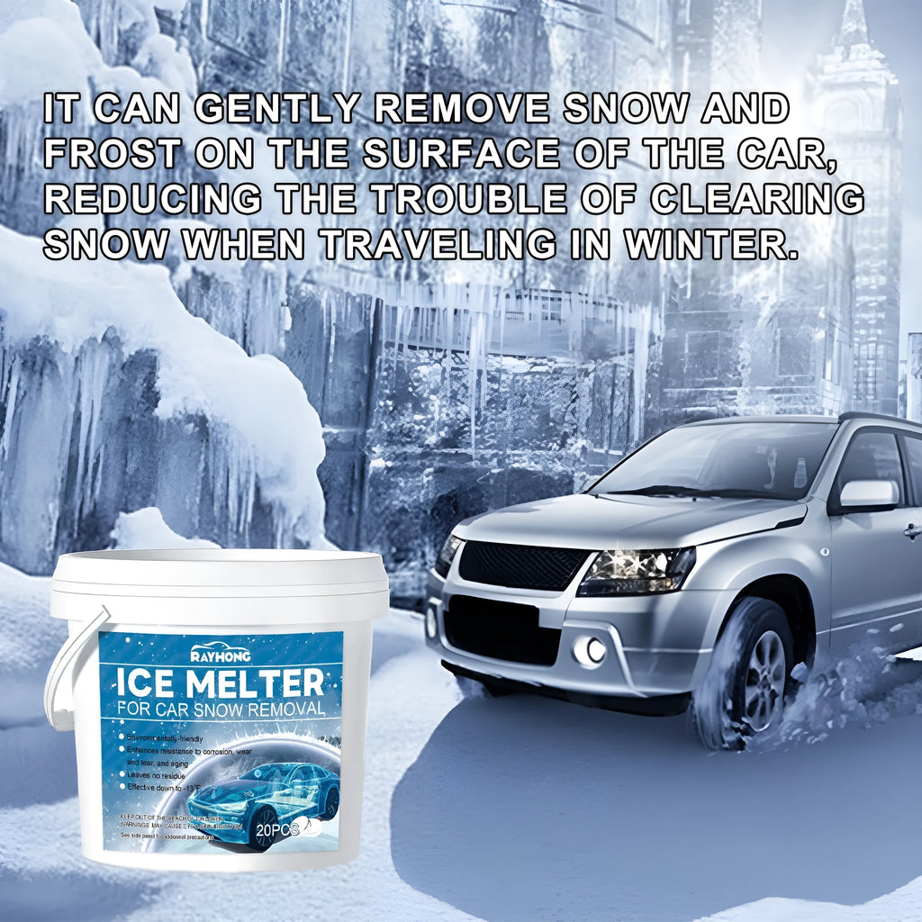 Car deicing effervescent tablet 12.7 cm by 12 cm pack of 20 for snow and frost removal