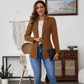 A brown lapel single-breasted long sleeve leisure suit coat.