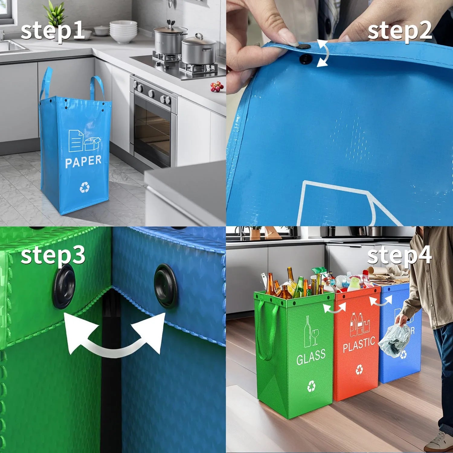 Blue 40-litre PP plastic handbag-style garbage classification bin for waste sorting.