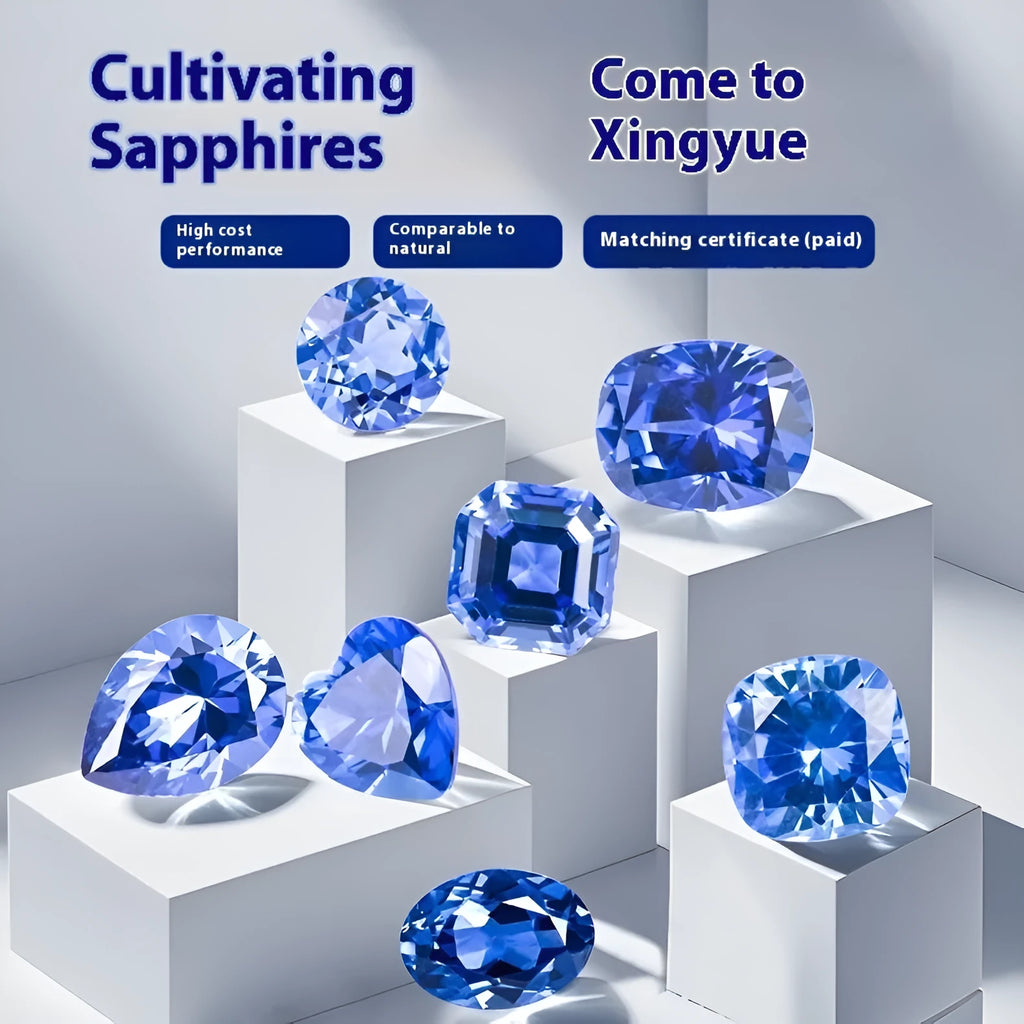 Royal blue loose gemstones showing heart shape cut in various carat weights