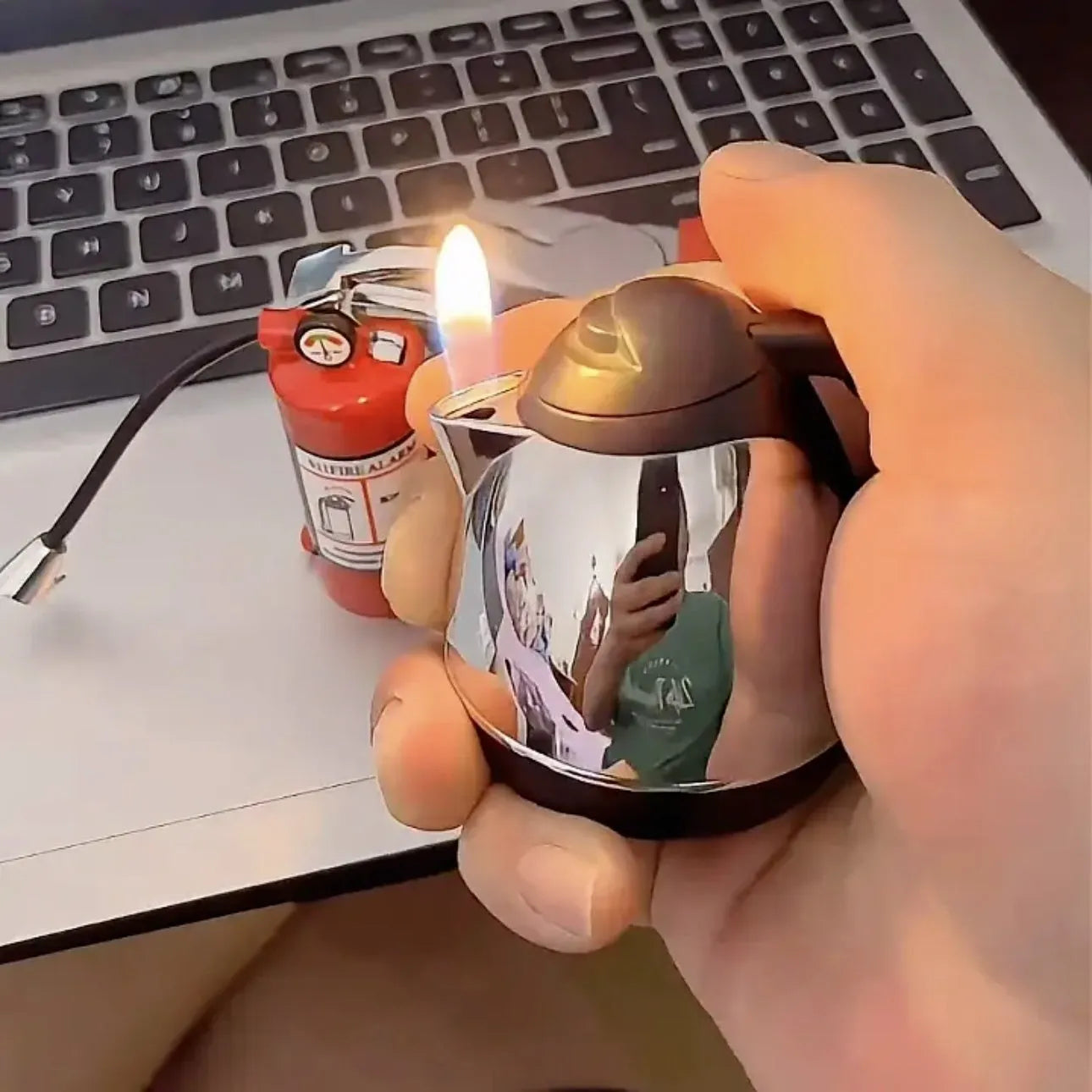 Creative novelty lighter set made of aluminium alloy with vice hammer and fire extinguisher designs for boyfriend gift