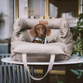 Green waterproof pet nest bed for dogs with a removable cover, shown in M size 55x50x45cm.
