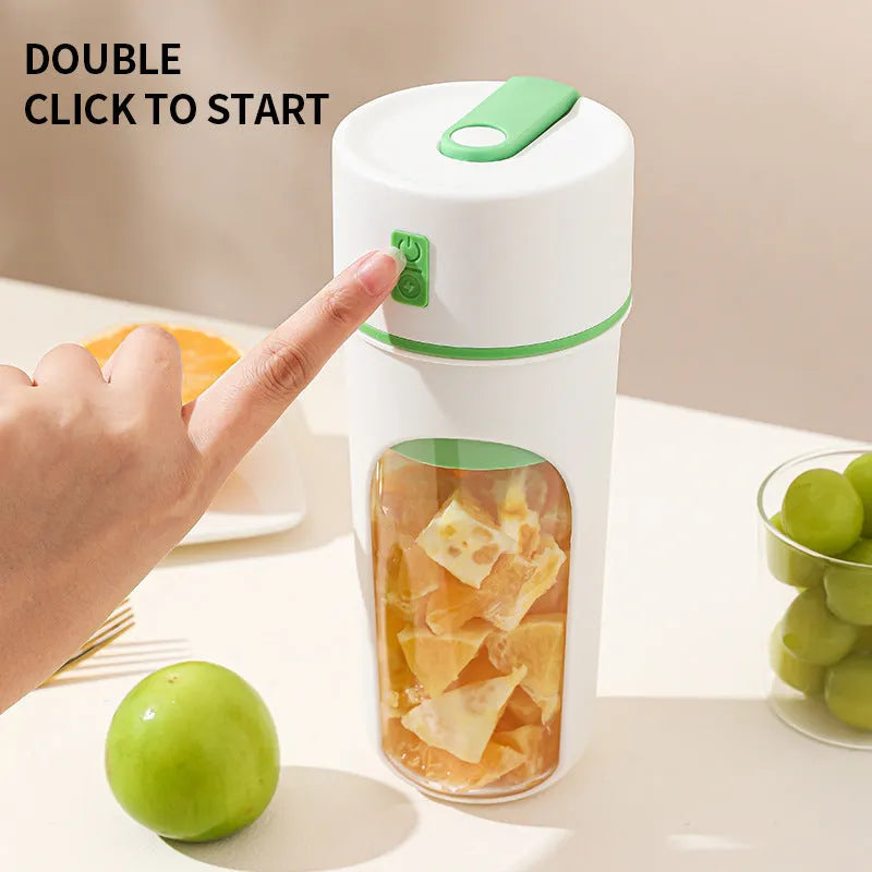 Wireless USB rechargeable electric juicer blender with 400ml capacity in blue, PC food-grade plastic liner