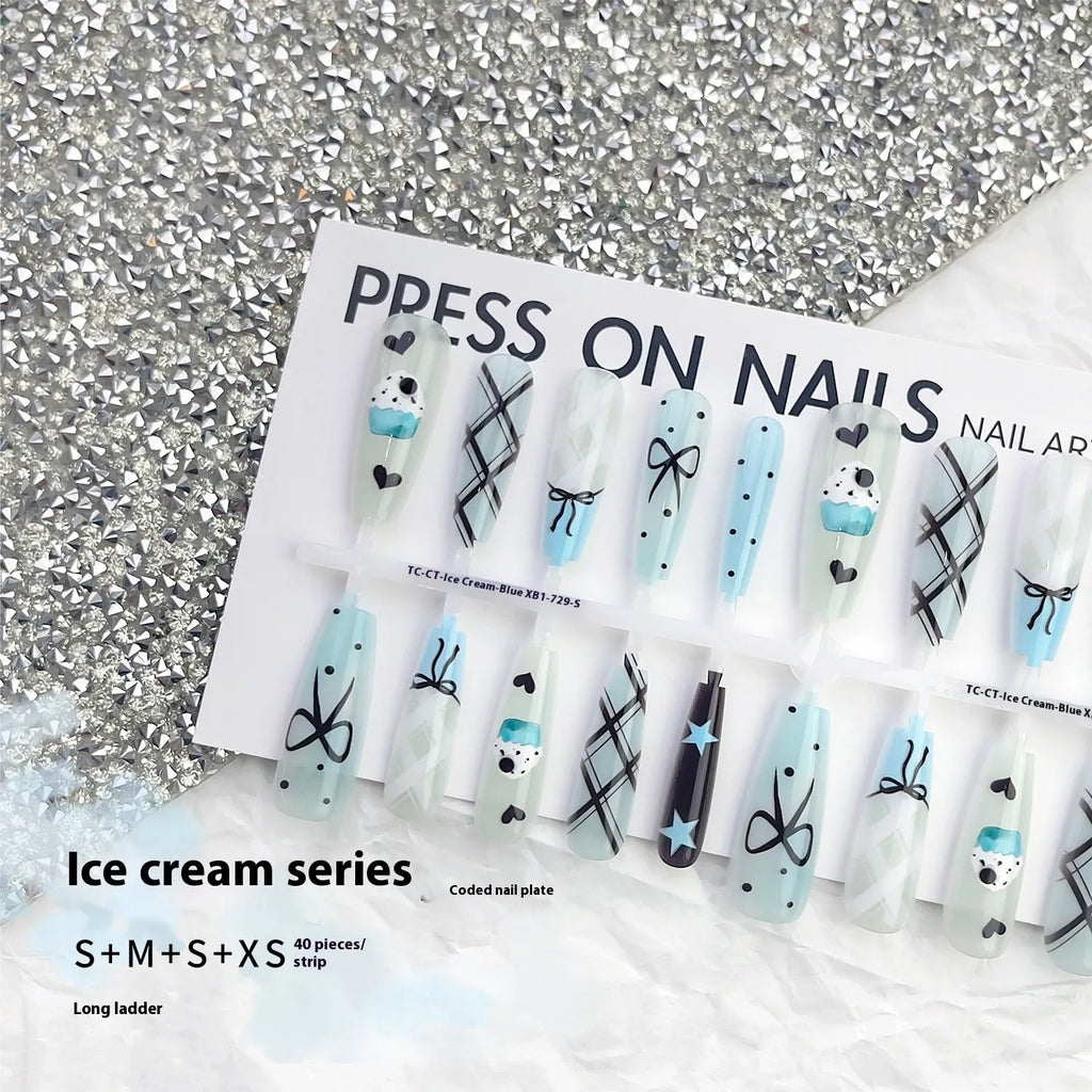 French glossy sealing layer nail sticker set 40 pieces ice cream colours retro ultra-thin seamless long ladder shape