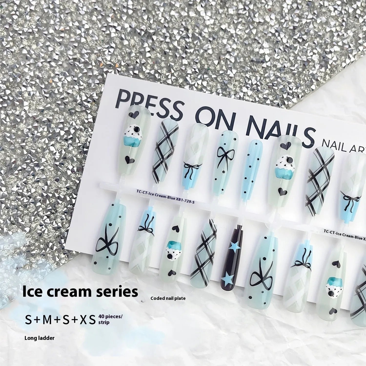 French glossy sealing layer nail sticker set 40 pieces ice cream colours retro ultra-thin seamless long ladder shape