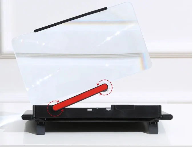 12-inch pull-out horizontal vertical screen amplifier with Fresnel lens and blue light bracket in black on a modern desk