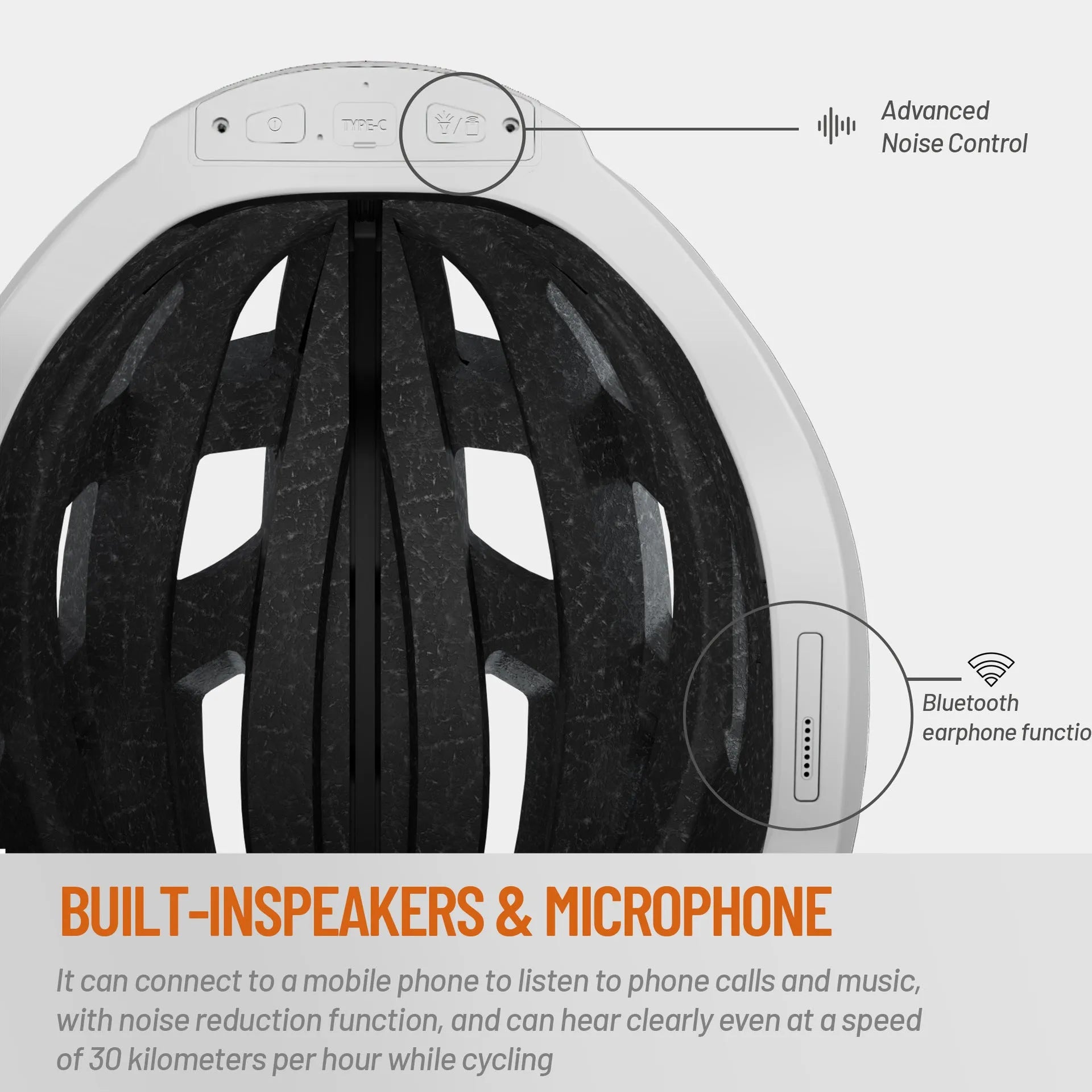 Black and grey adult cycling helmet with integrated warning lights on the rear.