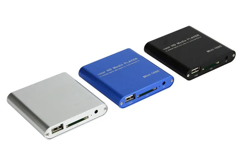 Blue 1080P Full HD media player with HDMI port for SD card, USB and HDD playback