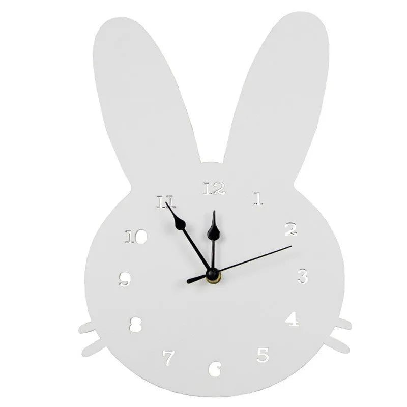 Wooden cartoon wall clock with battery-powered quartz movement in playful animal and shape designs