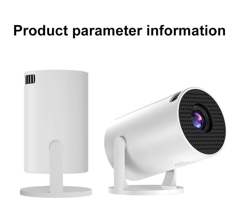 White MINI wireless portable projector showing 1080p HD resolution capability with UK power compatibility