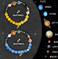 Two natural stone beaded bracelets for zodiac signs, hand-strung on a cord.