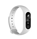 Smart health and fitness tracker wristband showing heart rate monitoring on display, available in black, blue, orange, sky blue, white, and yellow.