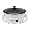 White oblate coffee bean roasting machine with 225mm base for home use.