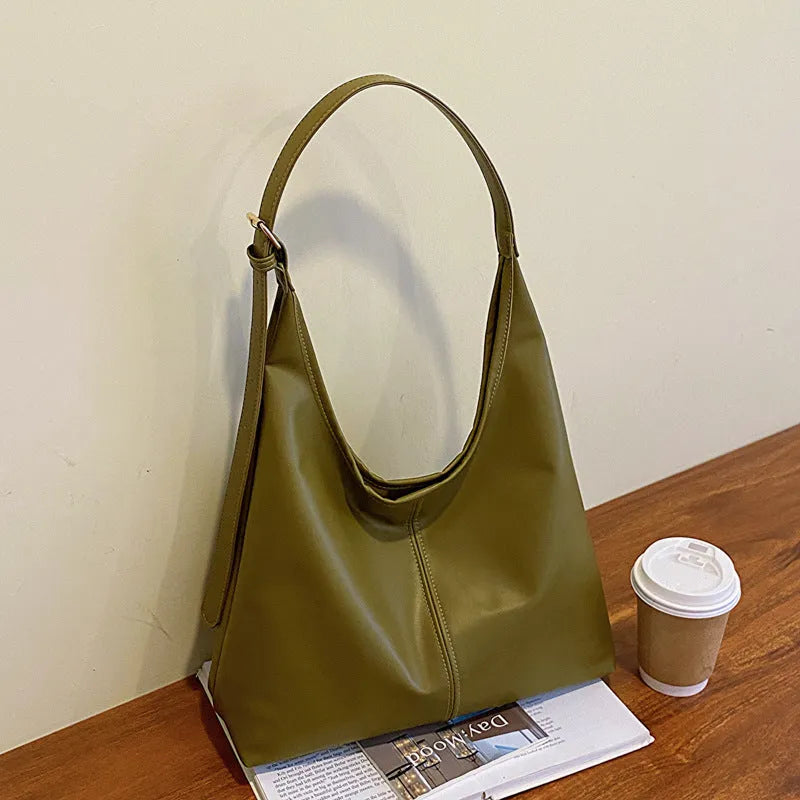 Retro textured PU bucket shape shoulder bag for women urban simplicity style