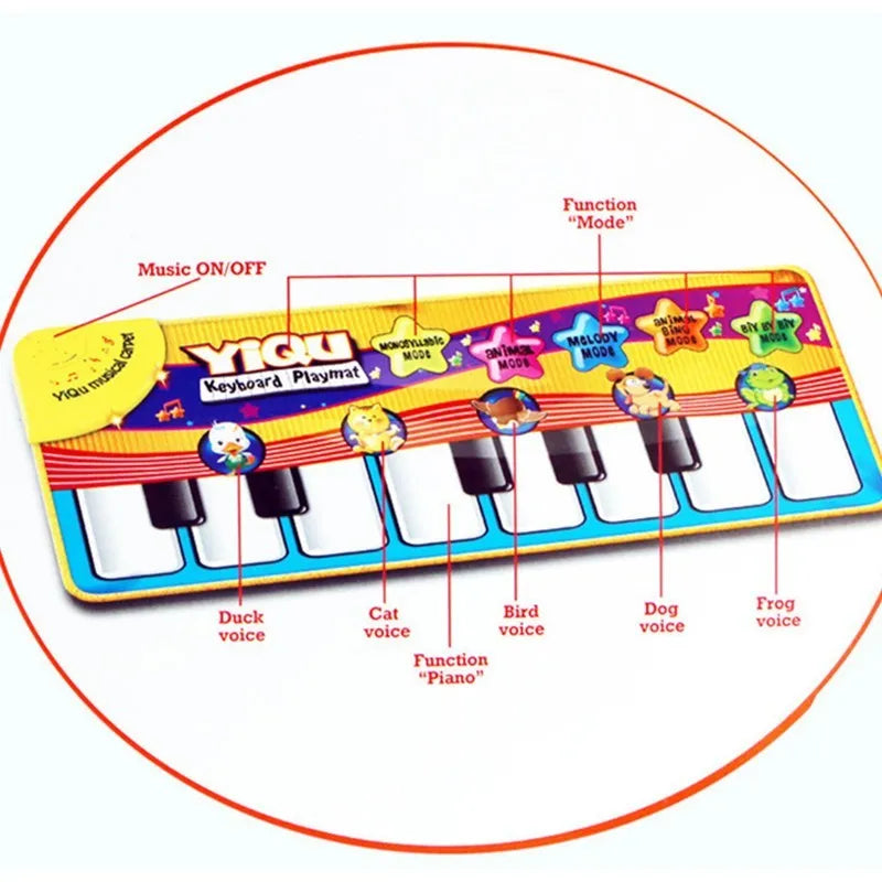 Musical piano placket baby play mat with colourful shapes and kick and play melody function