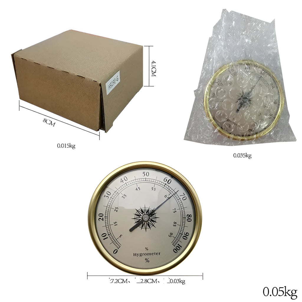 Aluminium analogue thermometer and hygrometer with round dial for temperature and humidity