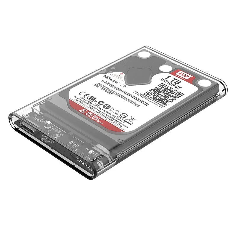 ORICO 2139U3 transparent 2.5-inch HDD enclosure, USB 3.0, 124.5 x 79 x 13mm, blue LED