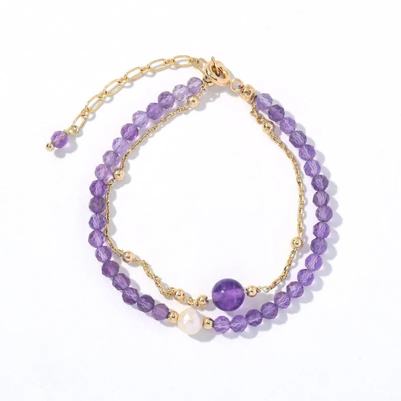 Amethyst coloured Chinese style bracelet with electroplated crystal diamond shapes for women