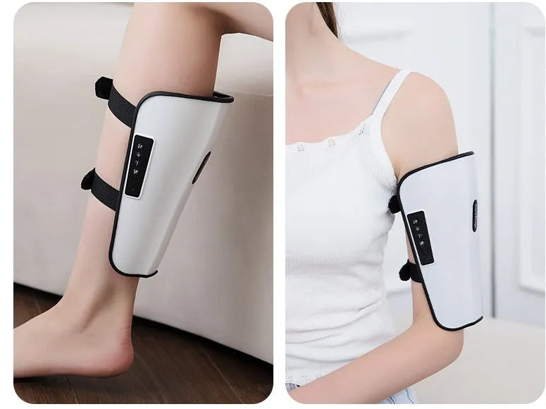 White plastic pulse calf massager with USB Type-C cable for electrotherapy and infrared physiotherapy