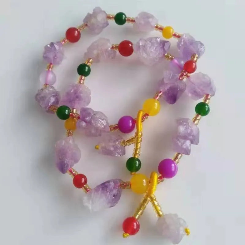 Women's natural shaped amethyst bead bracelet with fu character charm jewellery