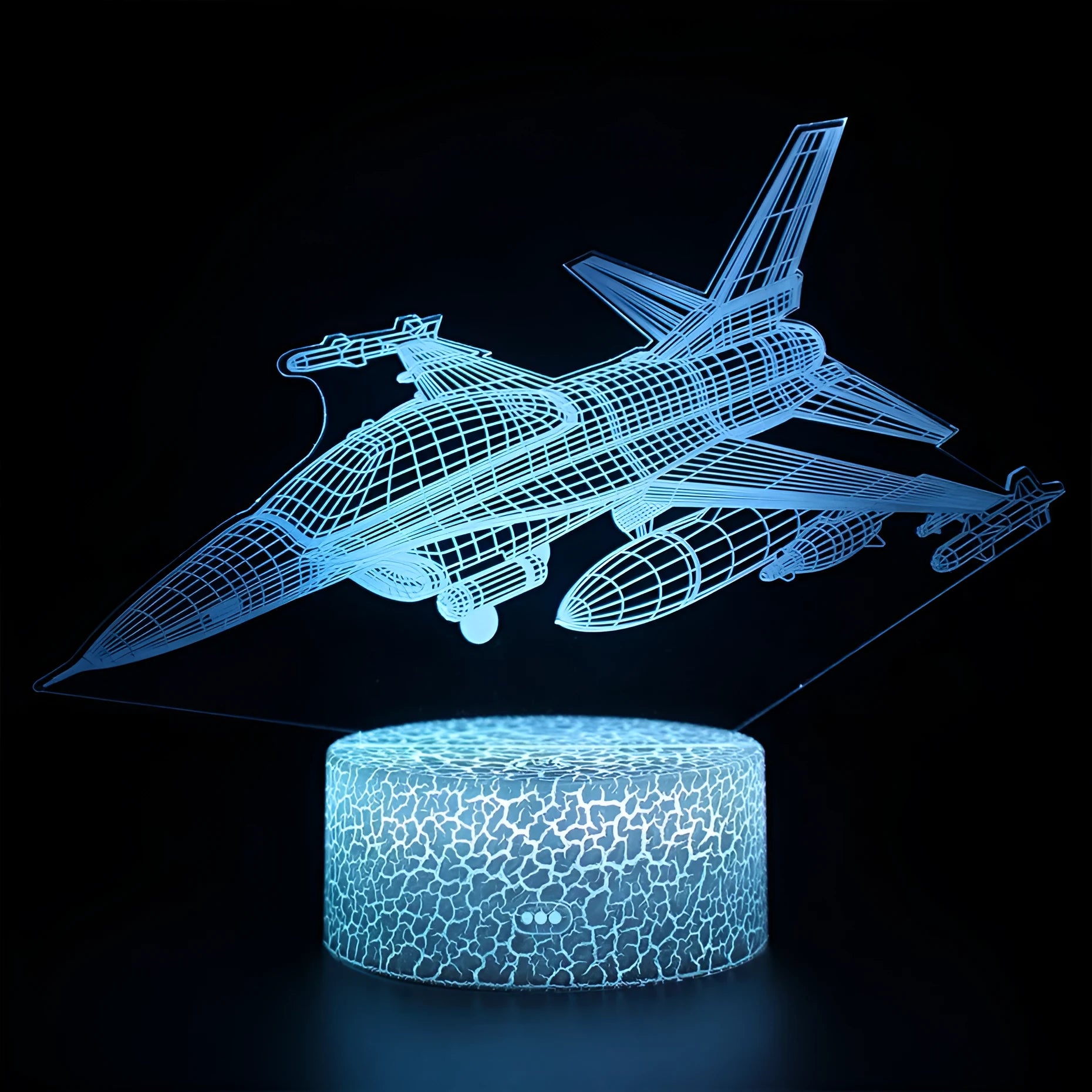 Cartoon aeroplane shaped LED night light with a touch-sensitive switch and acrylic shade.