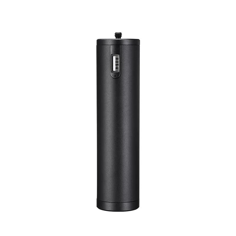 Black aluminium alloy portable charging handle with 6800mAh battery capacity, showing carry handle and compact 12.5cm by 3.2cm size.