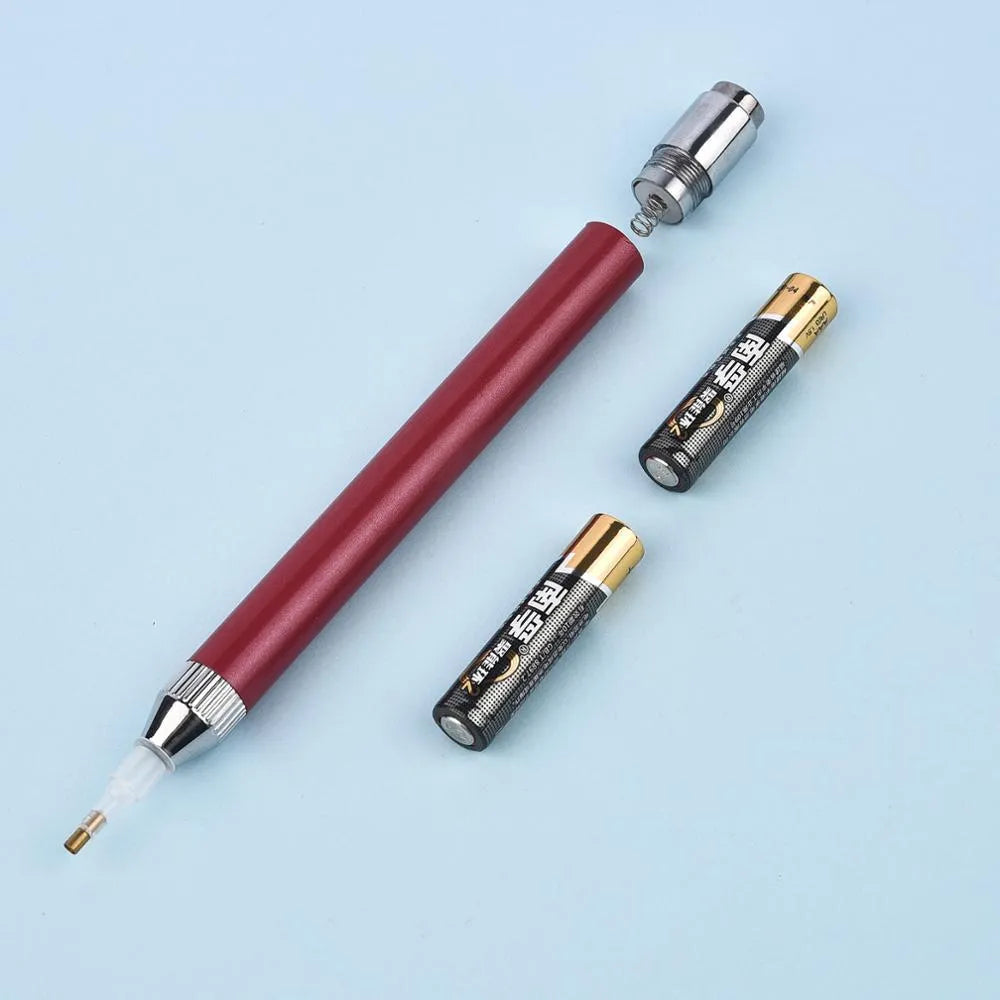Luminous diamond painting drill pen in aluminium alloy with gold, red, or blue tip