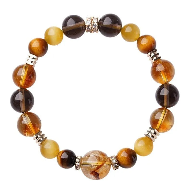 Yellow tower geometry tiger-eye crystal bracelet in 10mm and 12mm unisex sizes.