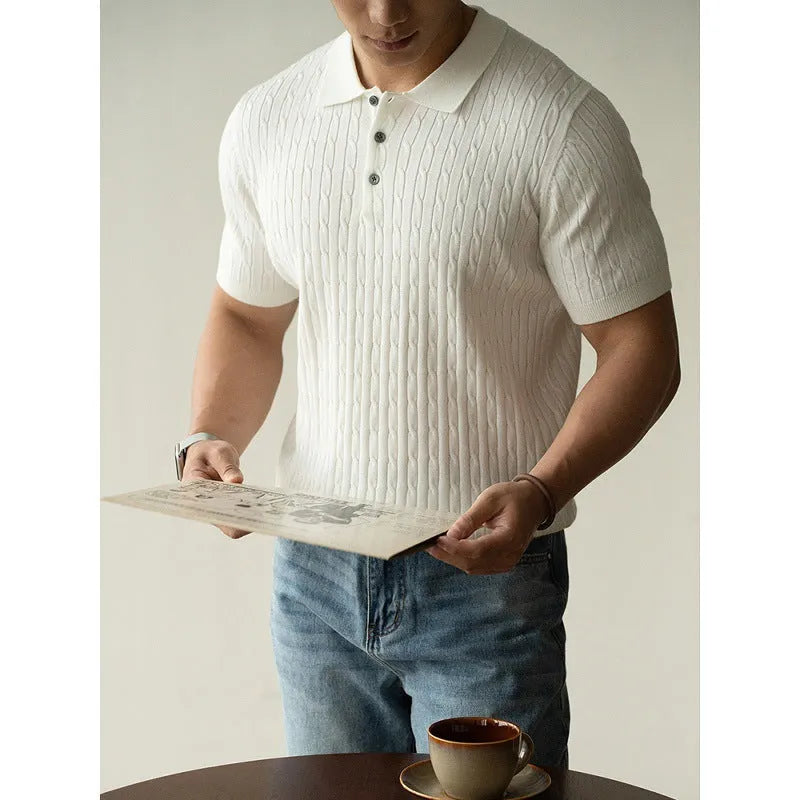 Men's business commute versatile short sleeve top in khaki, black, and white colours