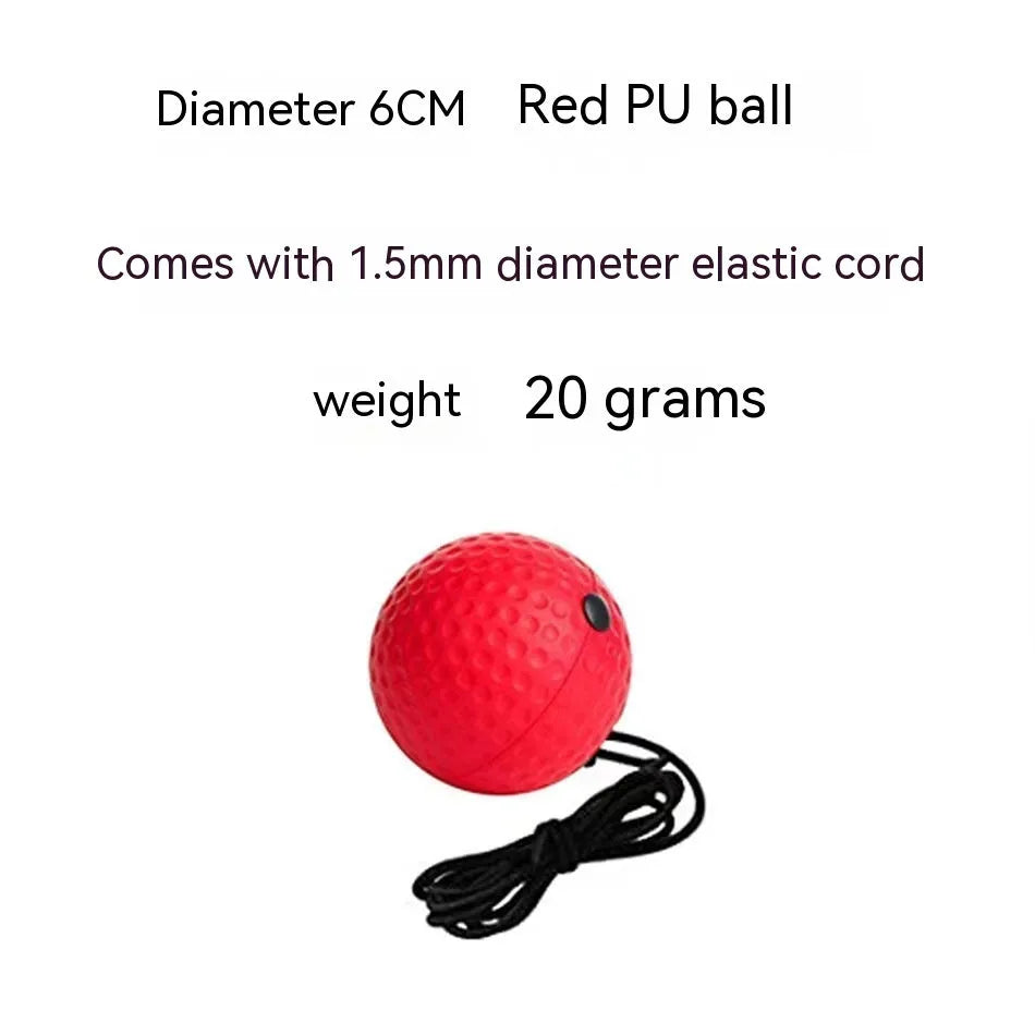 Head-mounted boxing reaction training ball with adjustable headband and choice of red, green, or yellow soft balls.