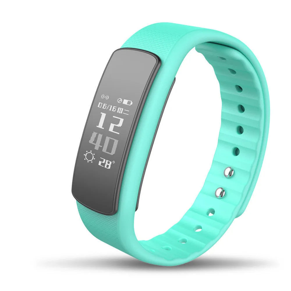 I6 smart sports bracelet with 0.96 inch screen showing health data on wrist