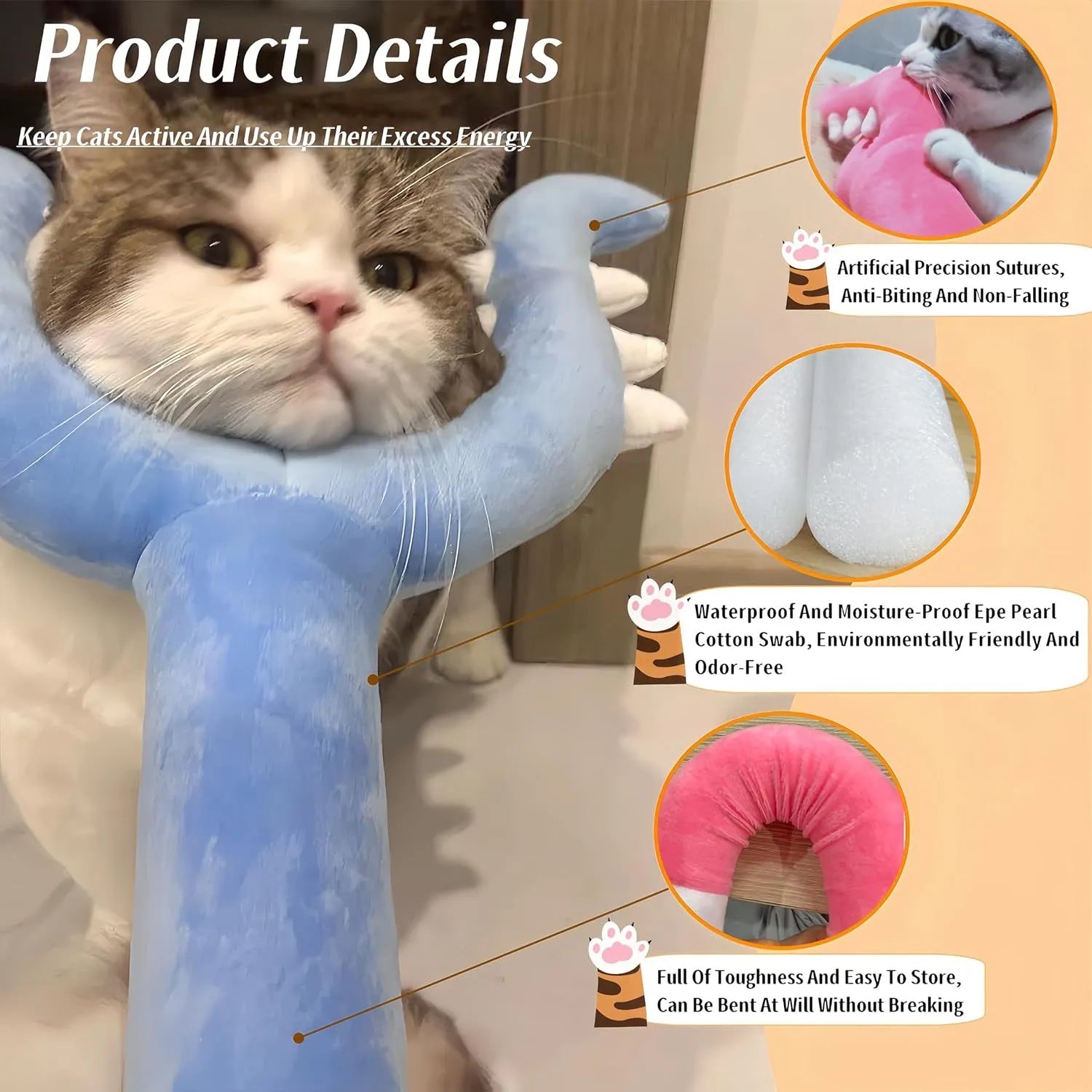 Blue plush cat wand toy measuring 70cm for interactive play with indoor cats