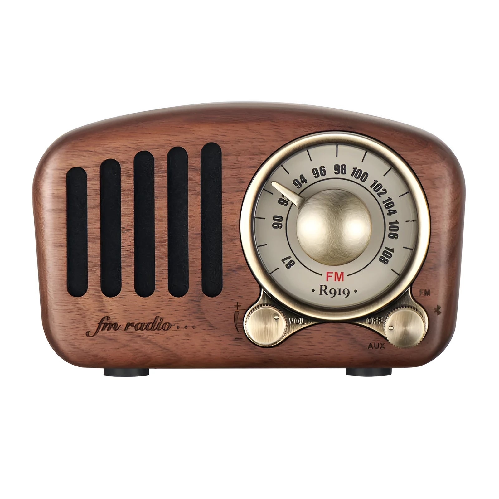 Retro wooden wireless mini speaker in cherry wood or walnut finish with compact design