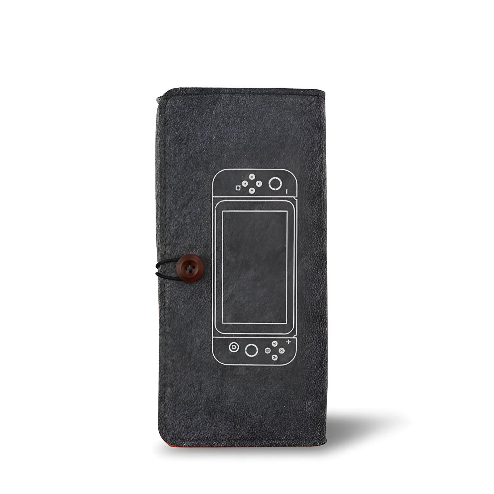Black felt pouch case for Nintendo Switch showing game card slots and double-layer storage design