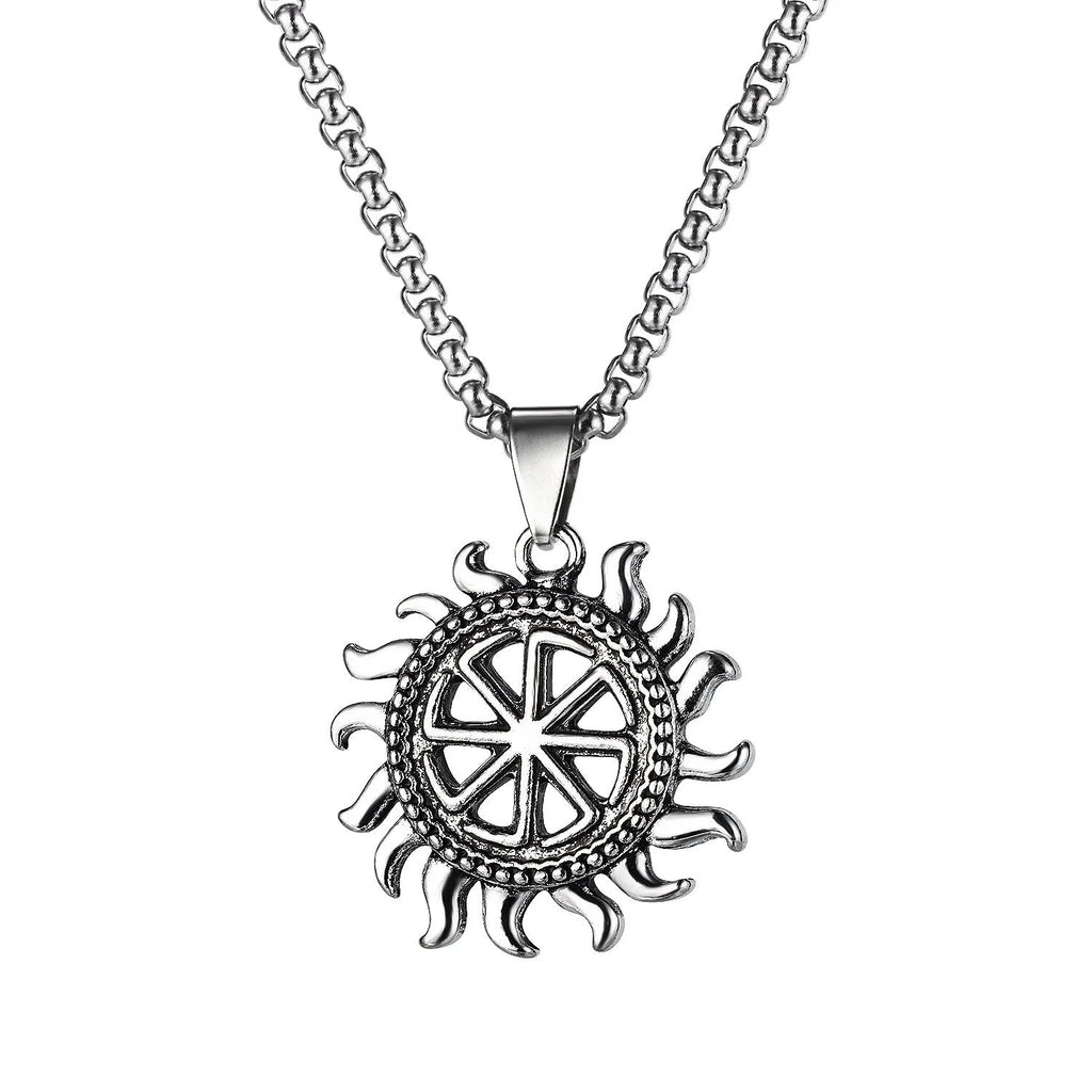 Men's stainless steel necklace with alloy pendant in silver sports style design