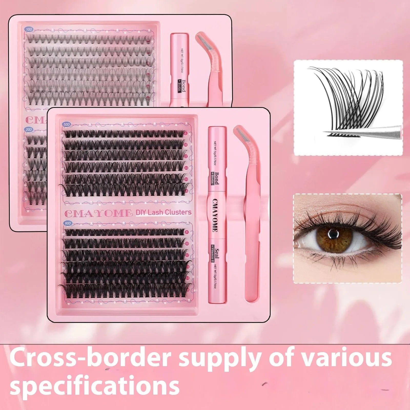 DIY individual cluster false eyelashes showing artificial fibre construction and mixed split design