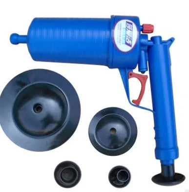 Air Power Drain Blaster Gun high-pressure plunger with four coloured adaptors for sinks and toilets