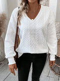 Milky white loose fit casual t-shirt with 3D patterns and long sleeves