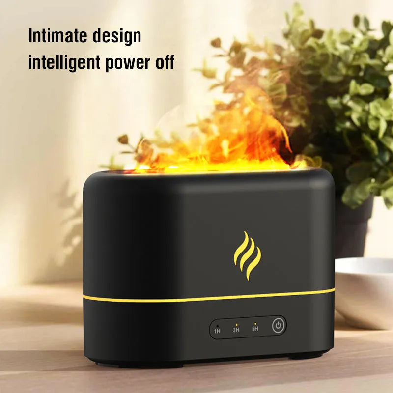 Black or white USB-powered humidifier with seven-colour flame effect lighting and mist outlet