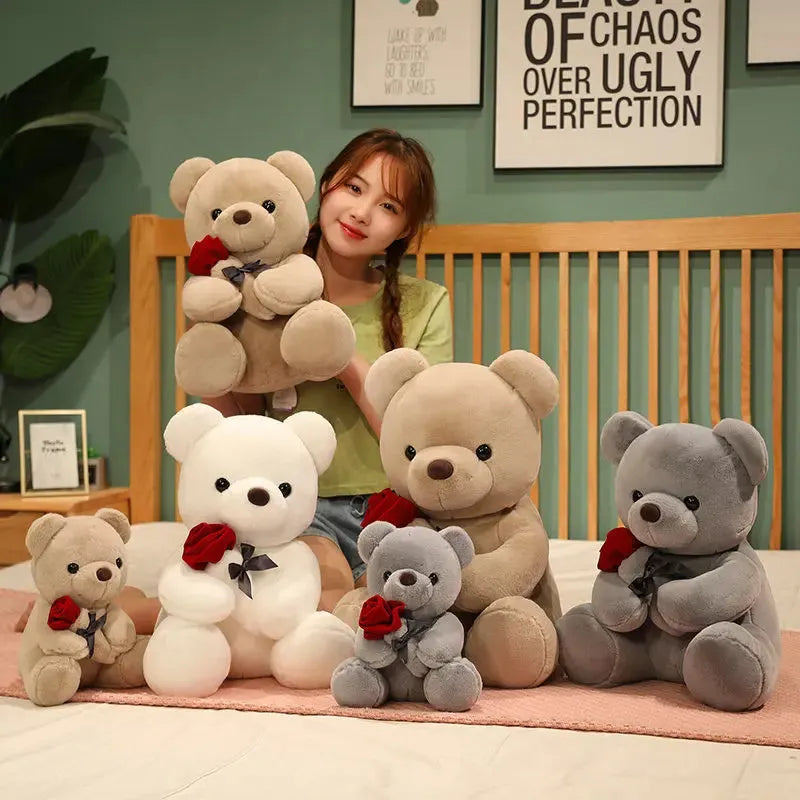 Brown teddy bear plush pillow doll with PP cotton filling and short plush exterior