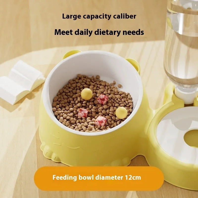 Automatic pet drinking fountain with stainless steel and ceramic double bowls in haze blue colour
