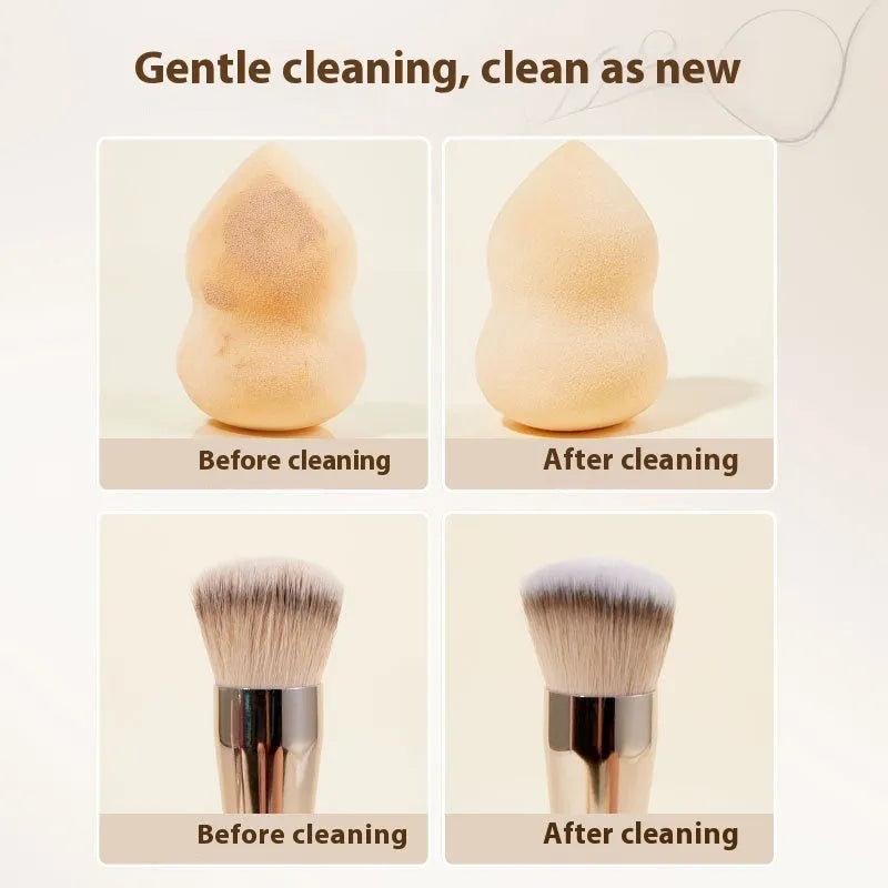 Makeup brush and sponge cleaner kit with 80ml detergent bottle and 75ml wash-free spray.
