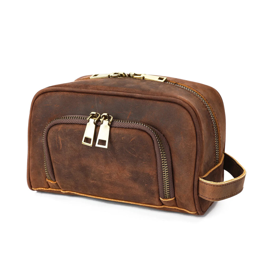Crazy Horse leather retro neutral multifunctional handbag in coffee colour, 21x10.5x13cm, first layer cowhide
