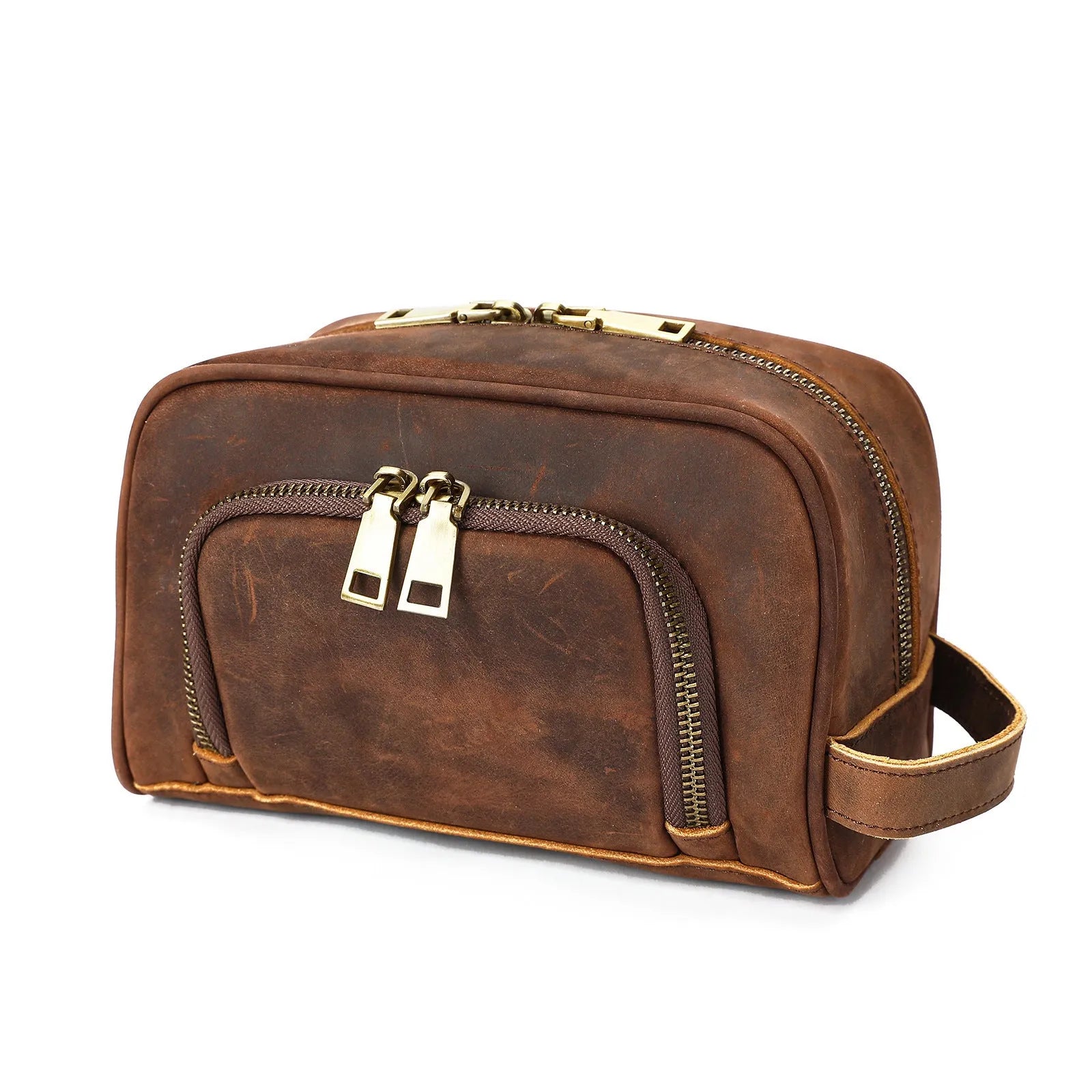 Crazy Horse leather retro neutral multifunctional handbag in coffee colour, 21x10.5x13cm, first layer cowhide